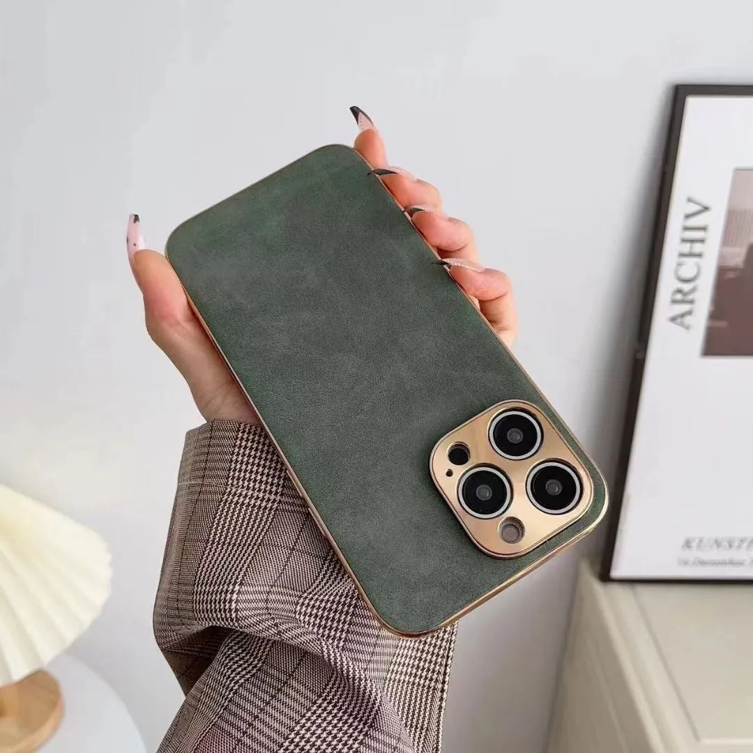 Leather texture TPU iPhone case in grey showing slim protection design for multiple models