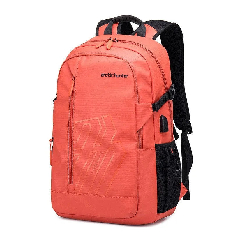 Blue plaid pattern 18-inch casual computer backpack with curved shoulder straps showing large main compartment
