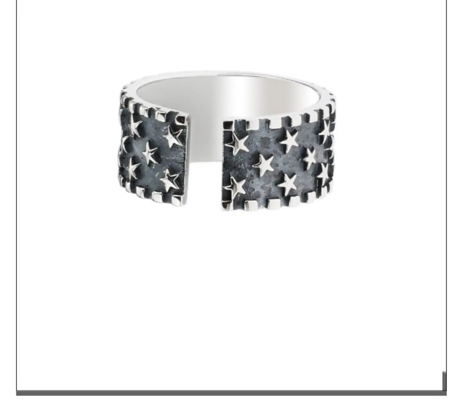 Five pointed star geometric ring made from 925 silver with an adjustable open band.