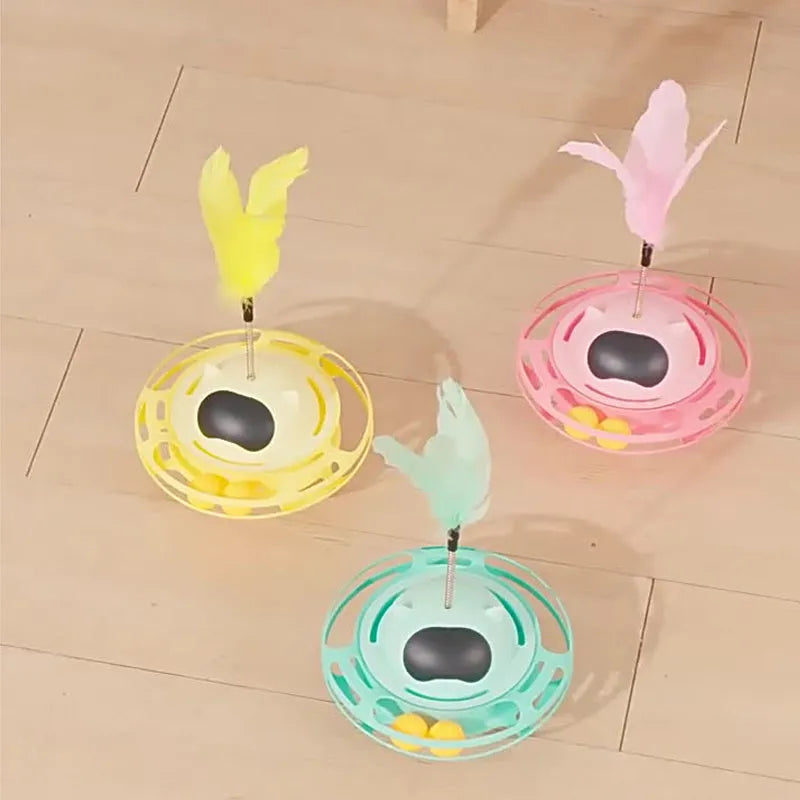 Pink cat stick toy with self-hi tumbler turntable measuring 17cm for indoor play