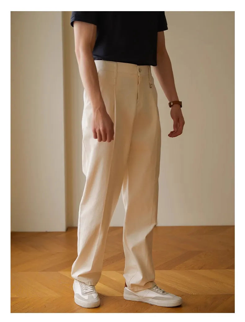 Retro casual pants for men, cotton spandex blend, fashionable city style in black