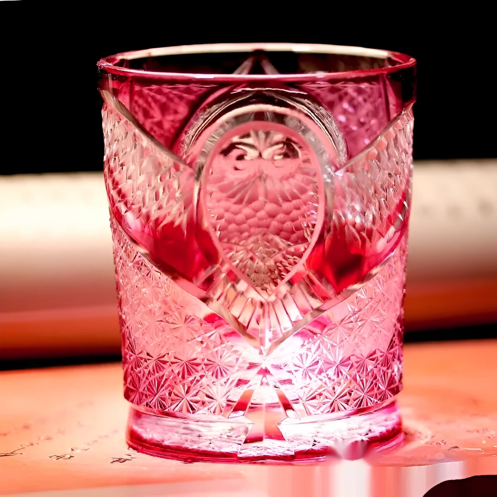 Crystal glass hand carved golden red owl wine glass with 201-300ml capacity