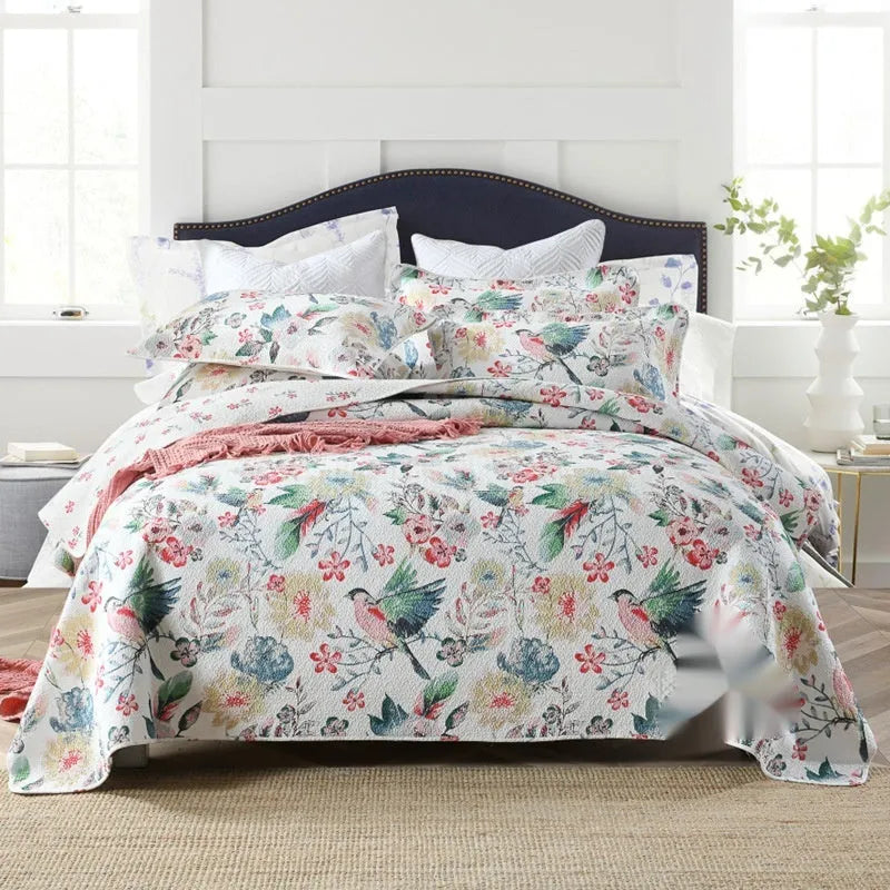 Pure cotton bedspread three-piece set with geometric pattern double-sided printing