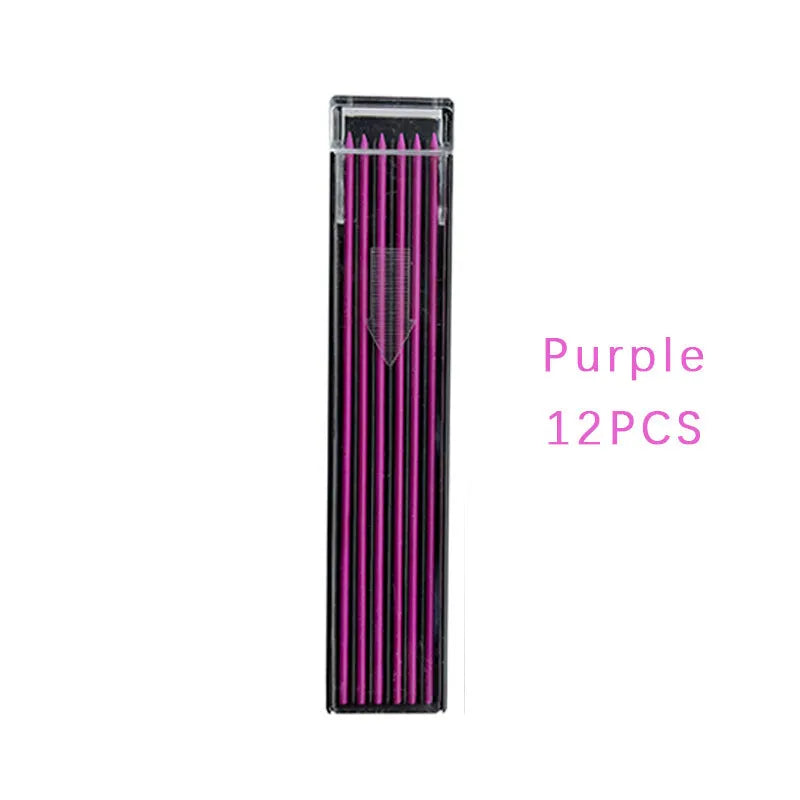 Boxed set of twelve coloured 0.7mm mechanical pencil refill leads in plastic tubes