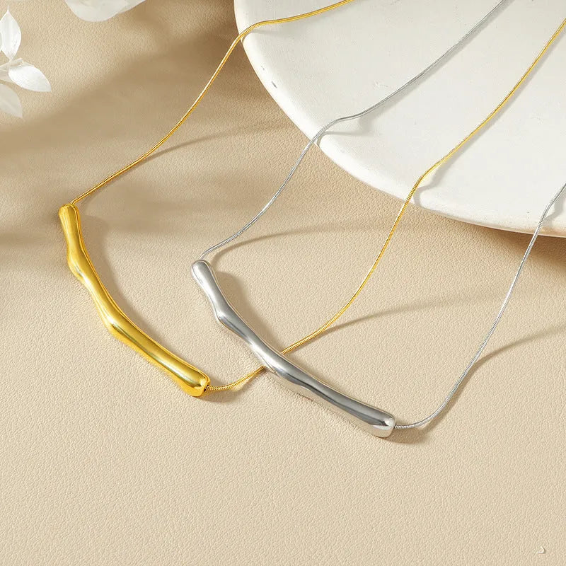 Titanium steel women's pleated necklace with irregular textured design in gold or steel finish
