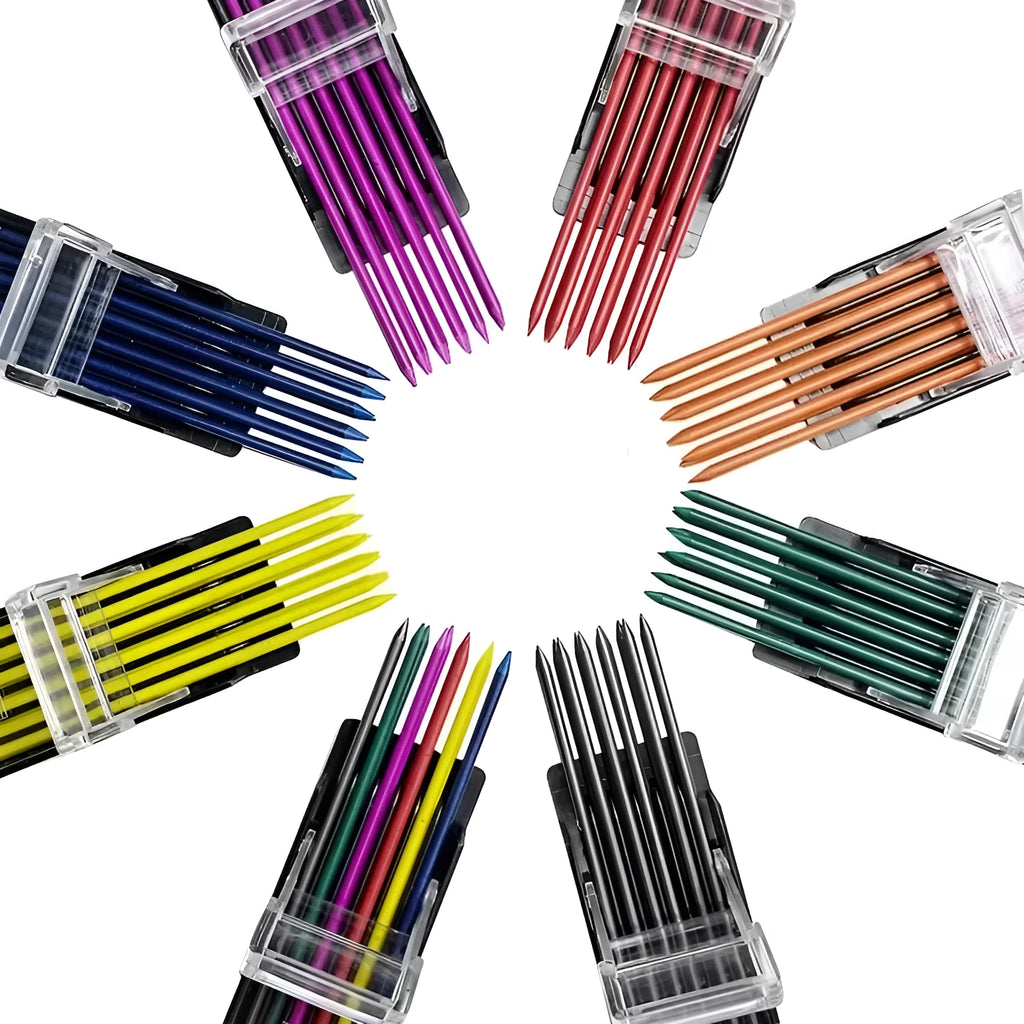 Boxed set of twelve coloured 0.7mm mechanical pencil refill leads in plastic tubes