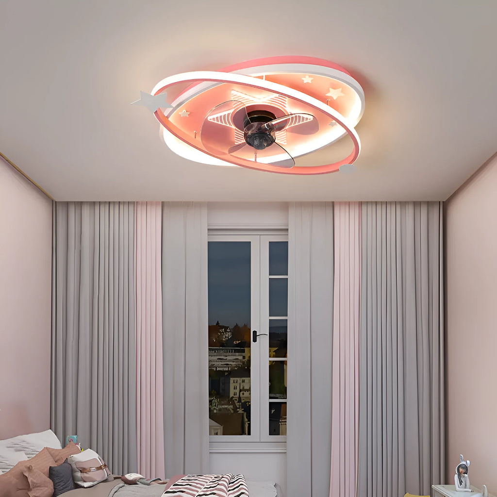 Modern blue children's bedroom chandelier with remote control on a ceiling