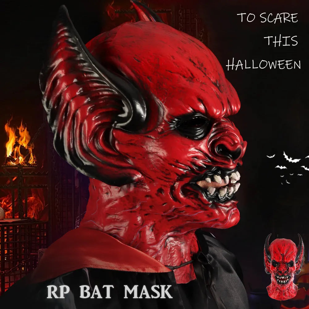 Red bat head hood mask for horror dress up events made from RP foam