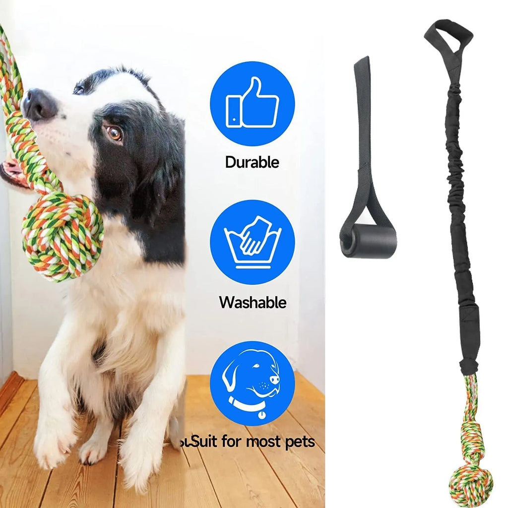 Cotton dog tug rope toy in red, grey, and black colour options.