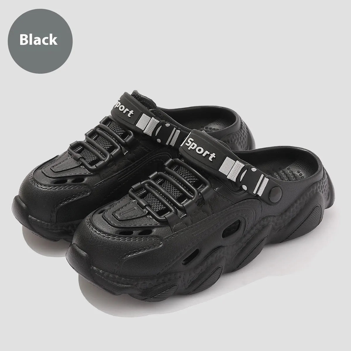 Men's khaki outdoor summer slippers with breathable hollow-out design and non-slip EVA sole
