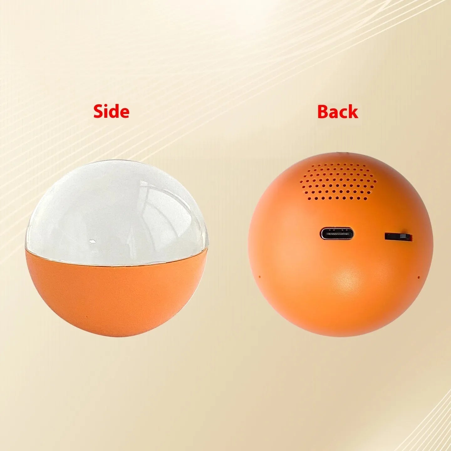 Small round electronic video player with colour screen on a plastic ball-shaped device.