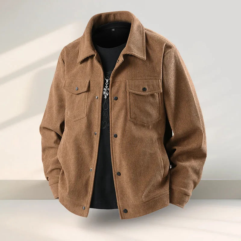 Man wearing a slim fit black casual coat with an American ruffle design detail.