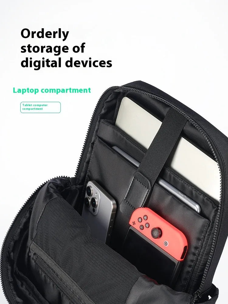 Black Oxford cloth computer backpack with 20-35L capacity for laptops and tablets