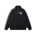 Black polyester stand collar hoodie with Hong Kong style casual sports design