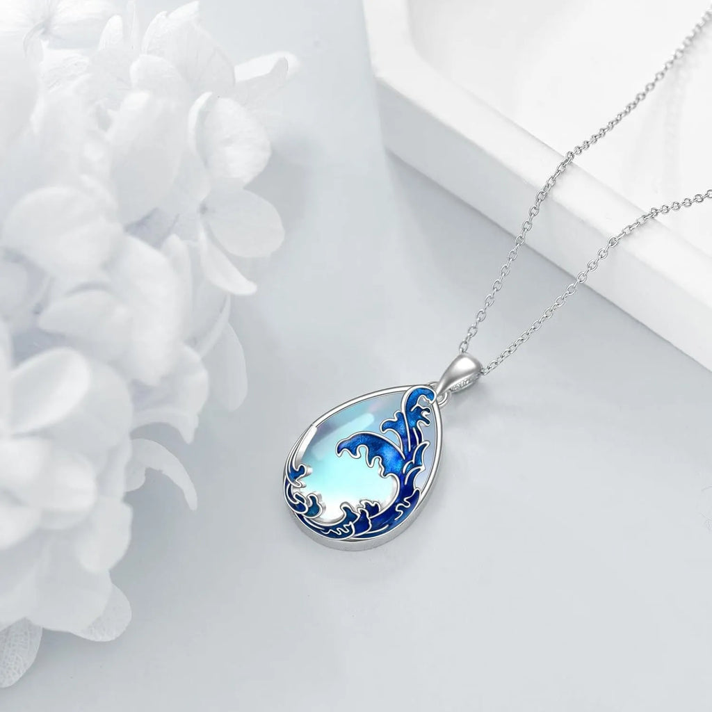 Moonstone blue HAILANG pendant women's necklace with love heart design on alloy chain
