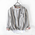 Men's striped linen shirt in loose fit with long sleeves available in red or grey colours