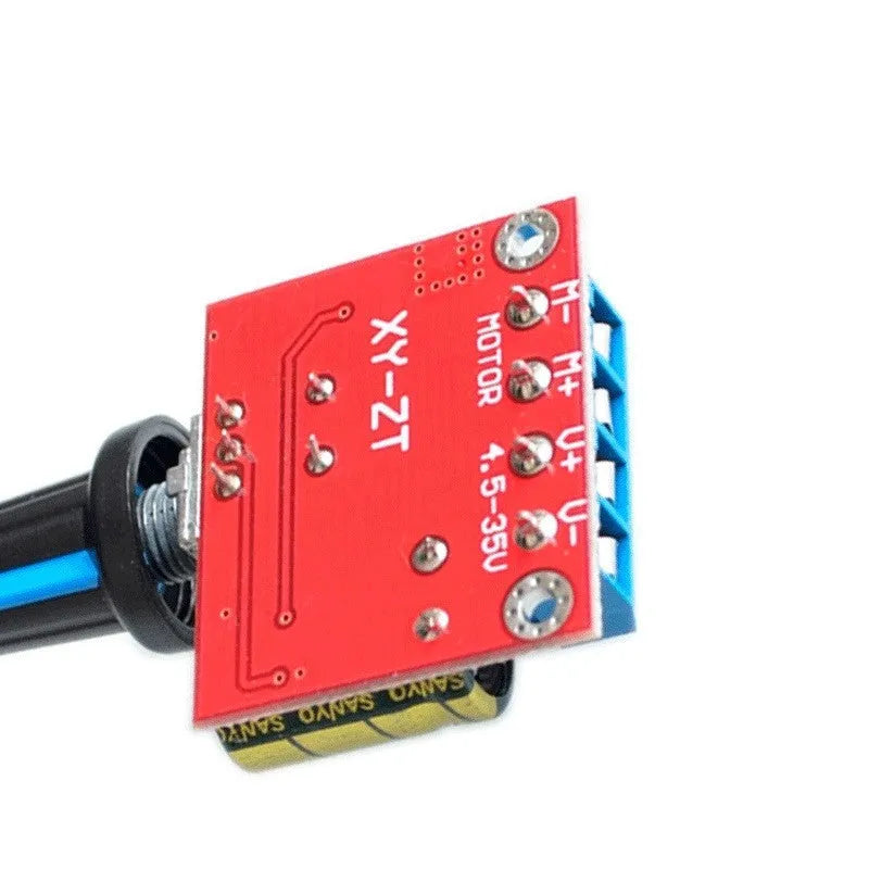 PWM DC motor speed controller with potentiometer knob for 5V-35V voltage regulation
