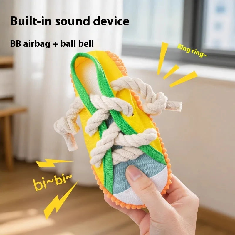 Plastic dog squeaker slipper chew toy for molar relief and bite training