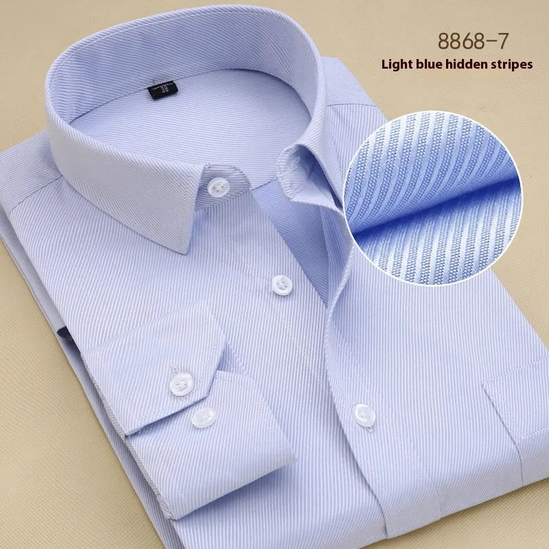 Men's black slim fit business shirt with long sleeves and cotton fabric