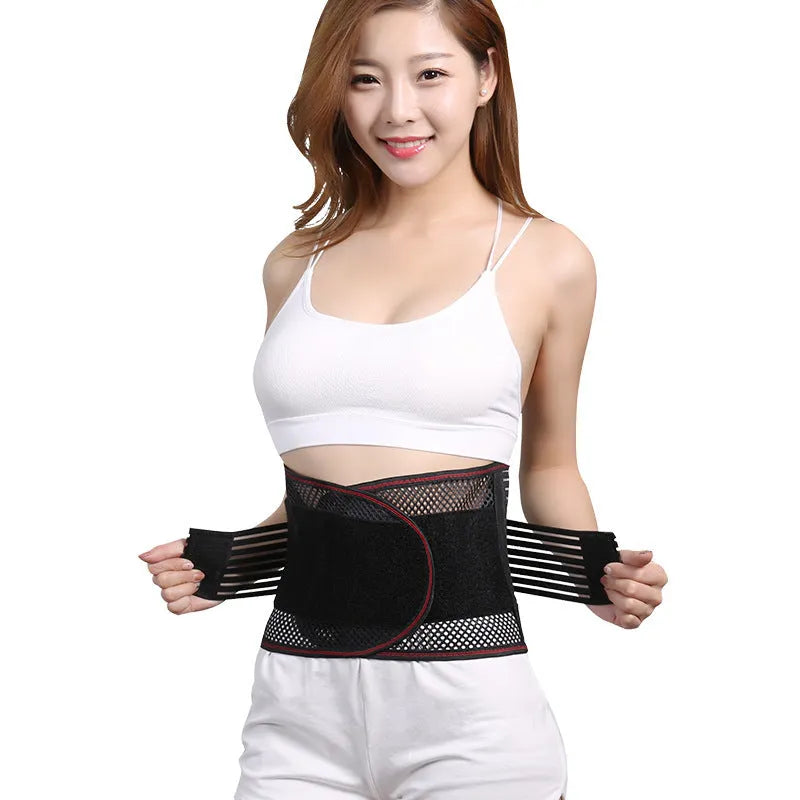 Black sports waist support with steel plate lumbar decompression for adult fitness activities