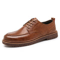 Casual leather shoes in black with round toe, low top design, and visible sewing line detailing