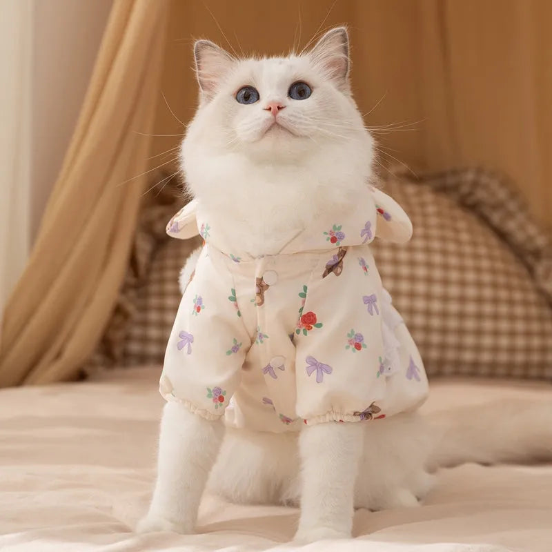 Cat clothes bear two-legged cotton-padded fleece lined pet clothing for small dogs and kittens autumn winter warm outfit pink