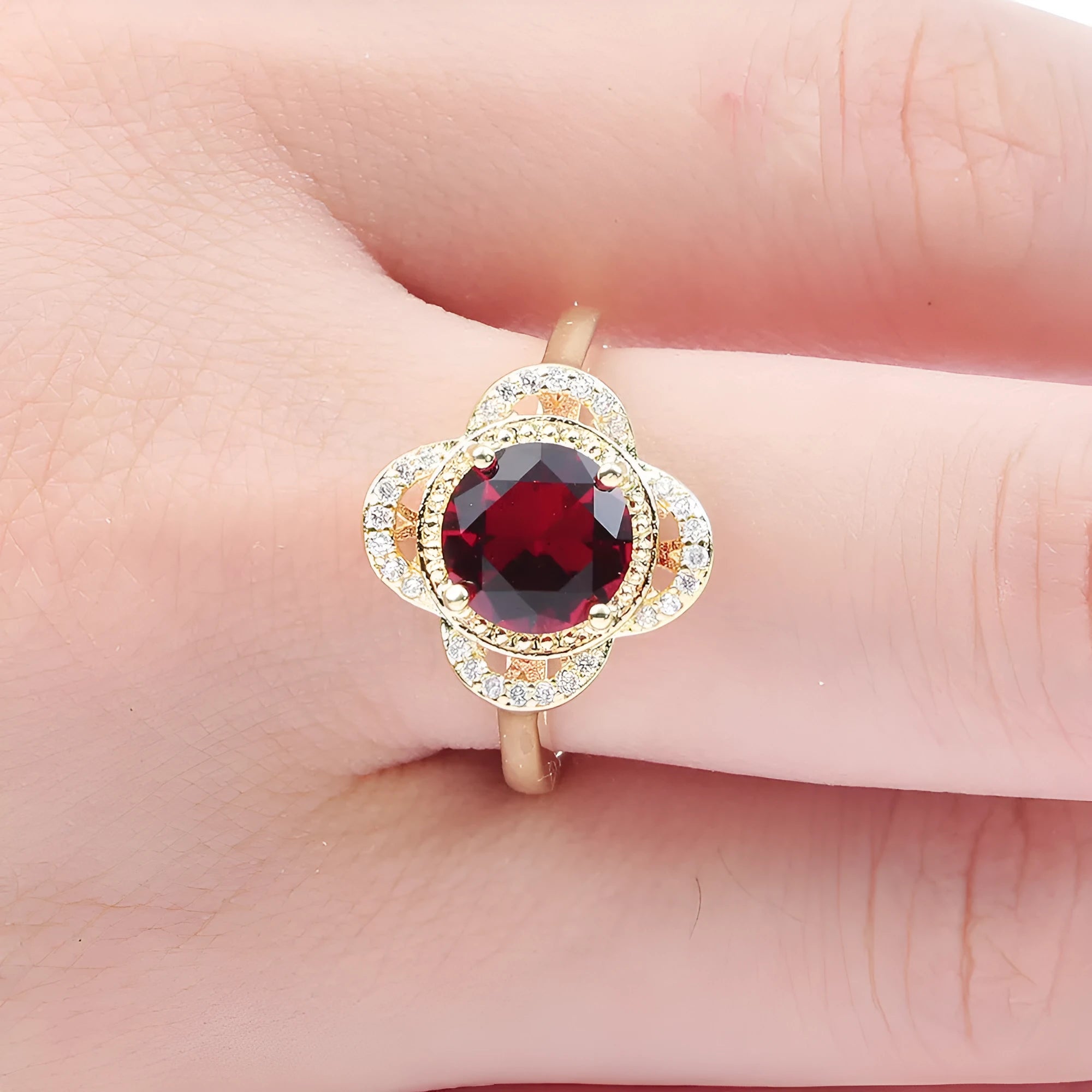Electroplated copper ring with zircon accents in fruit-shaped design