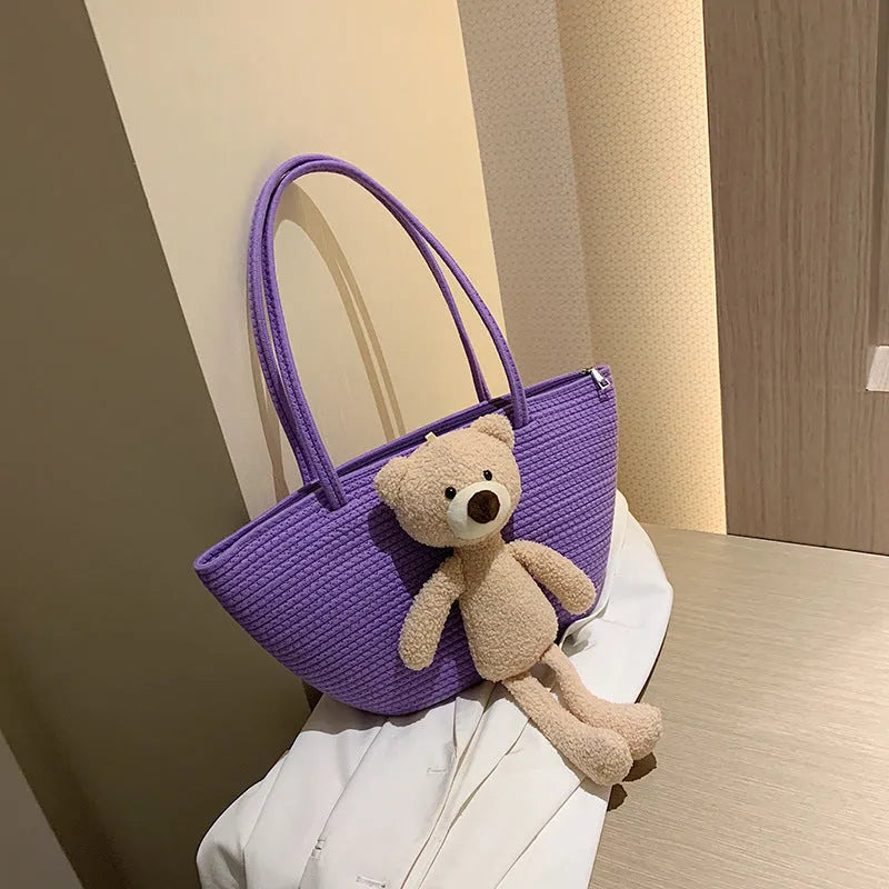 Cotton linen woven dumpling shaped bag with double straps and three-dimensional pocket in multiple colour options