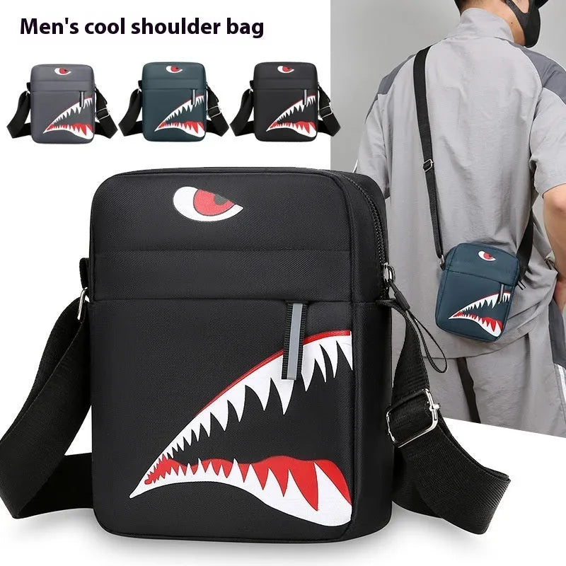 Men's small casual crossbody bag in Oxford cloth with animal print patterns in black colour option