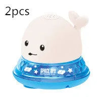 Automatic water spray whale bath toy with colourful LED lights floating in baby bath