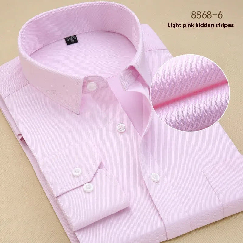 Men's black slim fit business shirt with long sleeves and cotton fabric