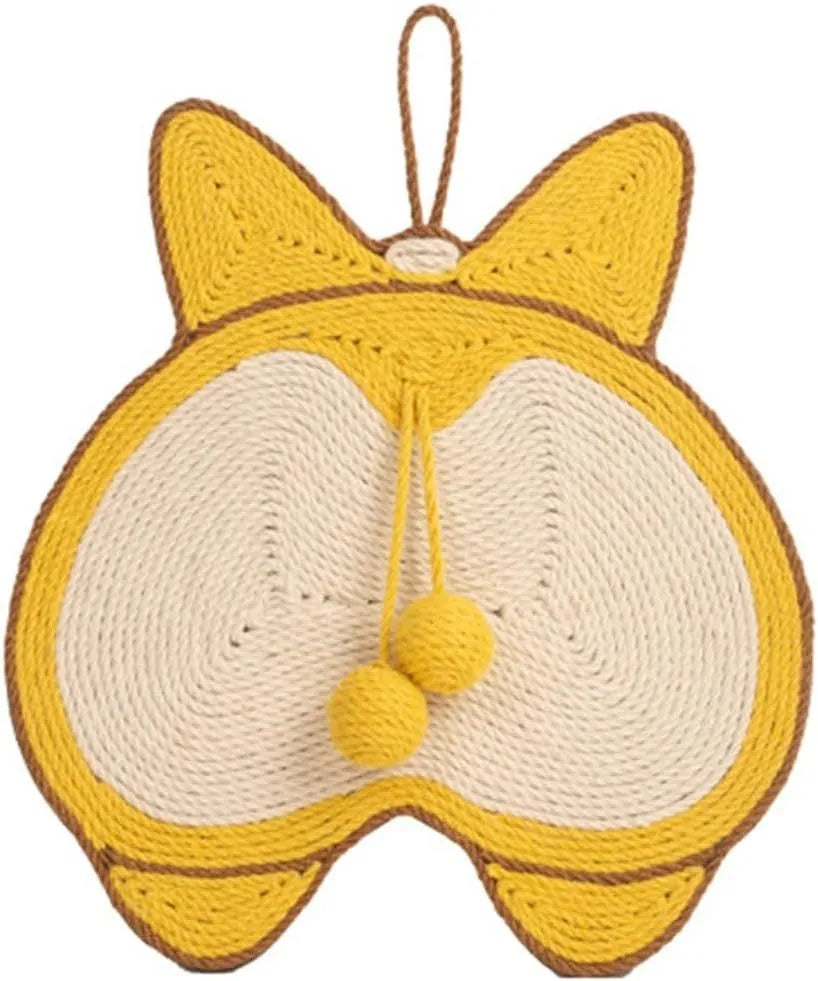 Yellow cat scratching board with Corgi design, 37x40cm sisal scratching pad with anti-slip base