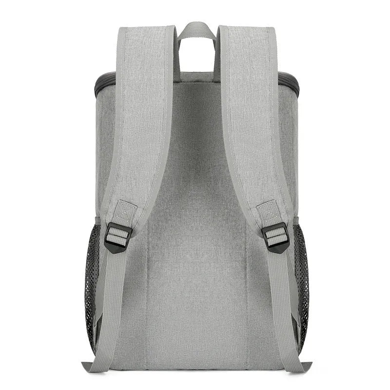 Large black outdoor backpack with thermal insulation function and curved shoulder straps for camping storage