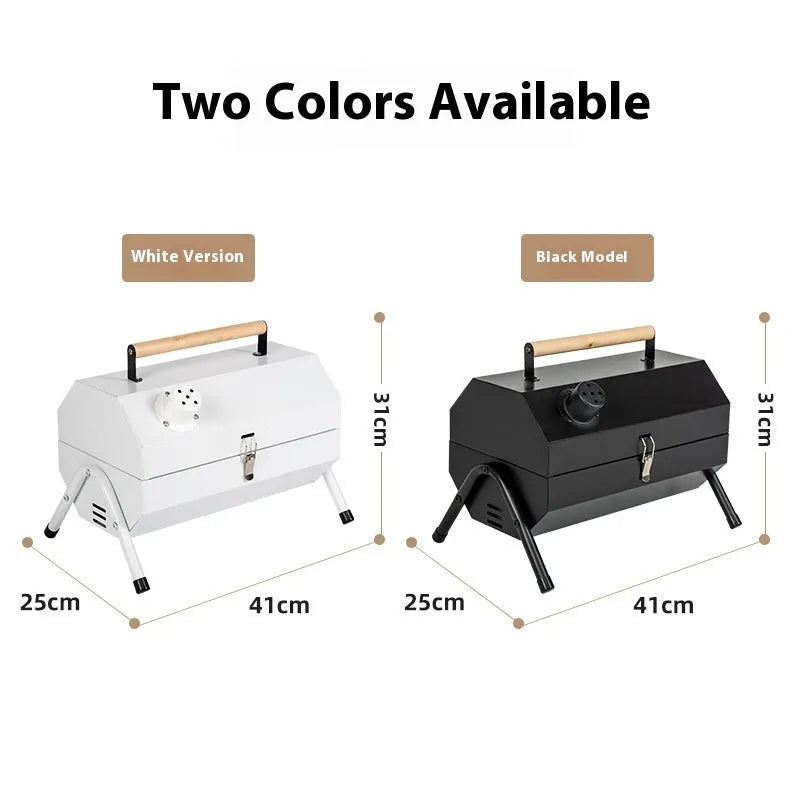 White round chimney portable charcoal grill with folding design and cooking accessories