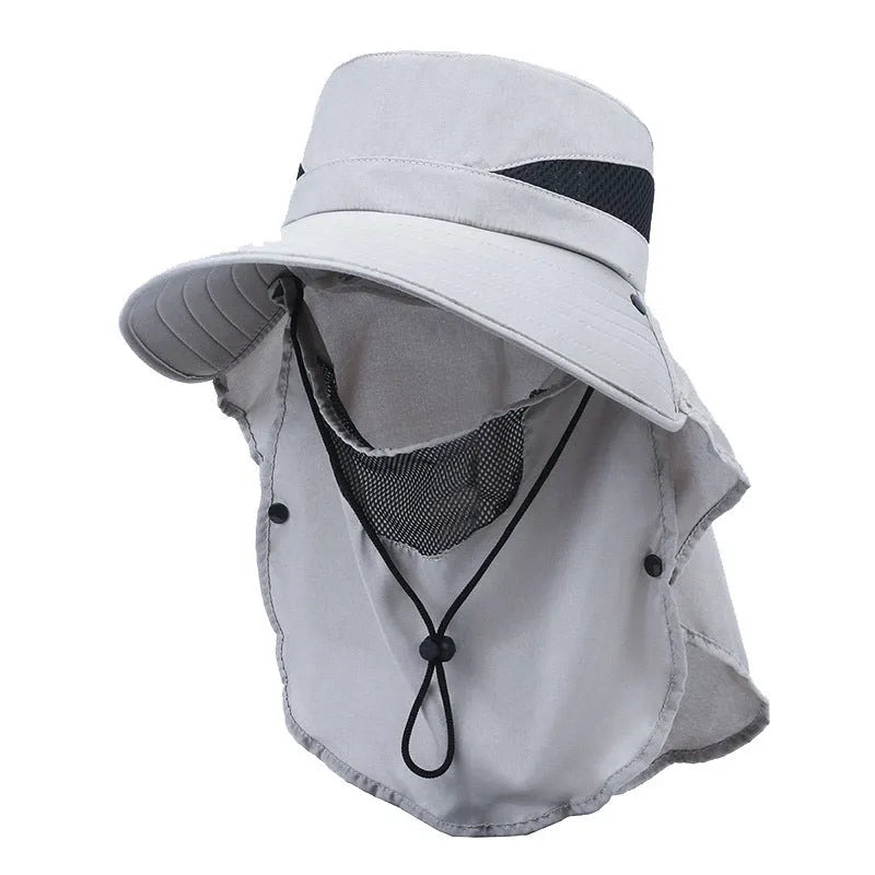 Men's adjustable wide-brim polyester fisherman sun hat in khaki colour