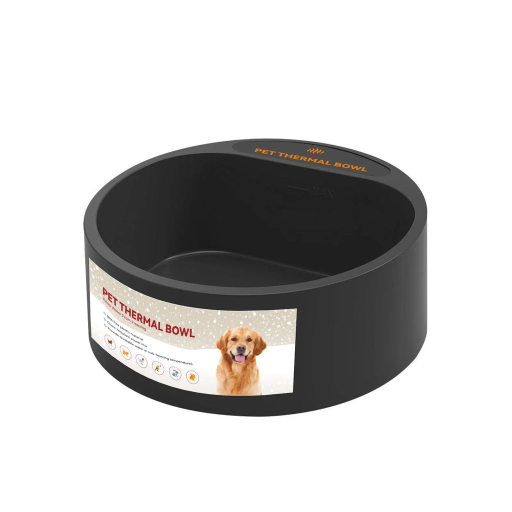 Black ABS pet heating bowl with 2.2 litre capacity for cats and dogs