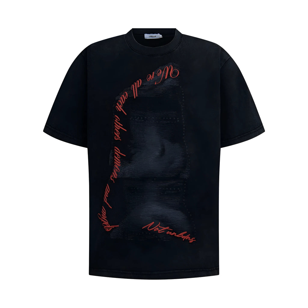 Black cotton blend men's loose fit short sleeve T-shirt with washed vintage finish