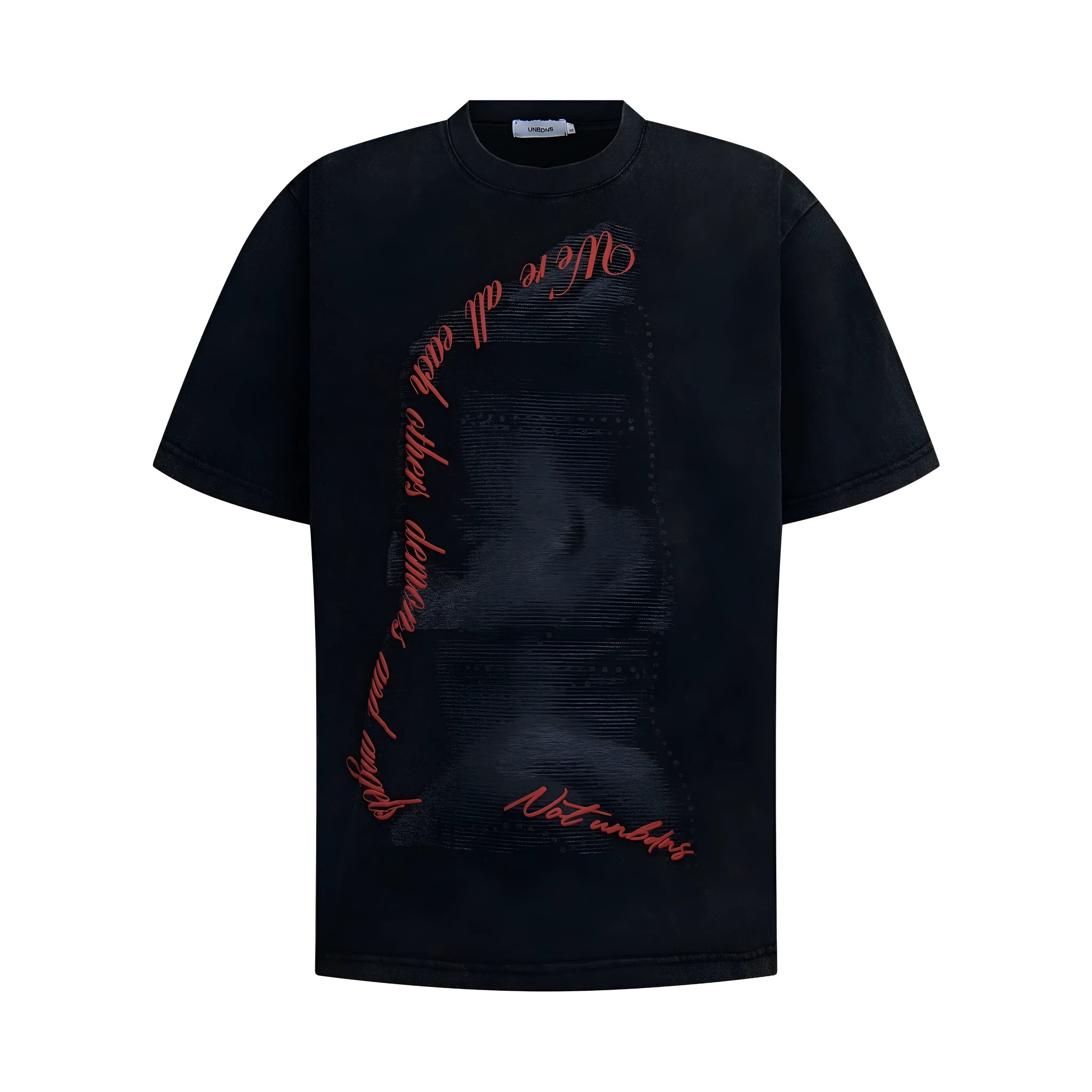 Black cotton blend men's loose fit short sleeve T-shirt with washed vintage finish