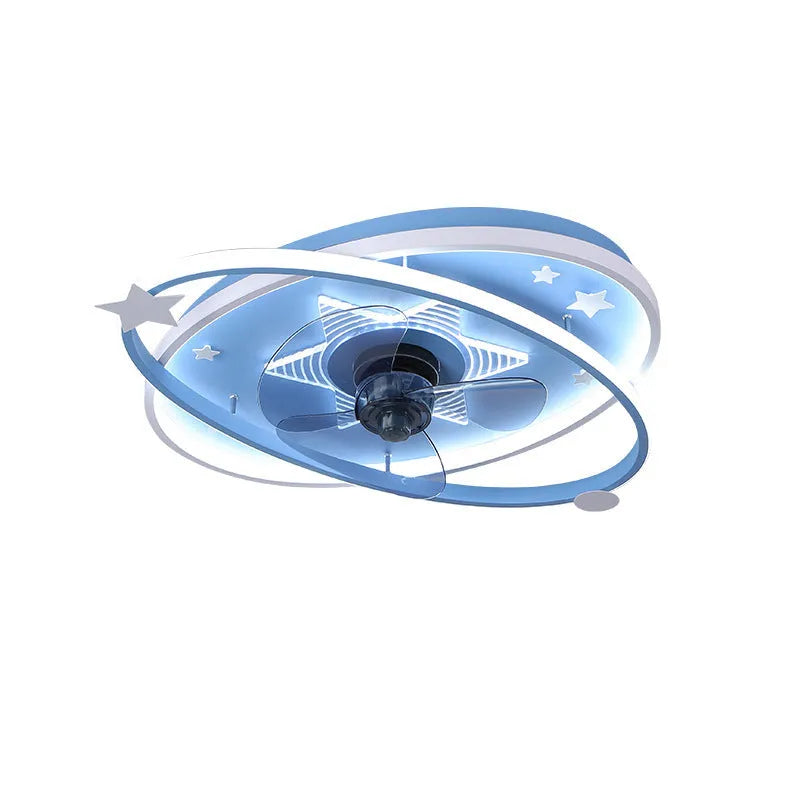 Modern blue children's bedroom chandelier with remote control on a ceiling