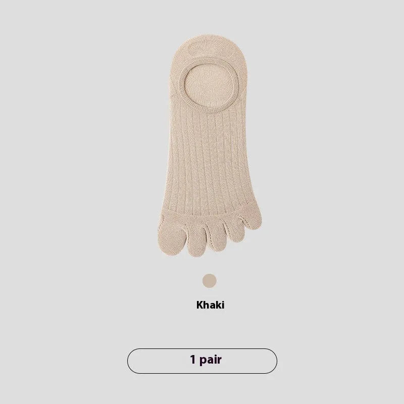 Men's five-finger invisible socks in modal fabric, showing the separated toe design and available colour options.