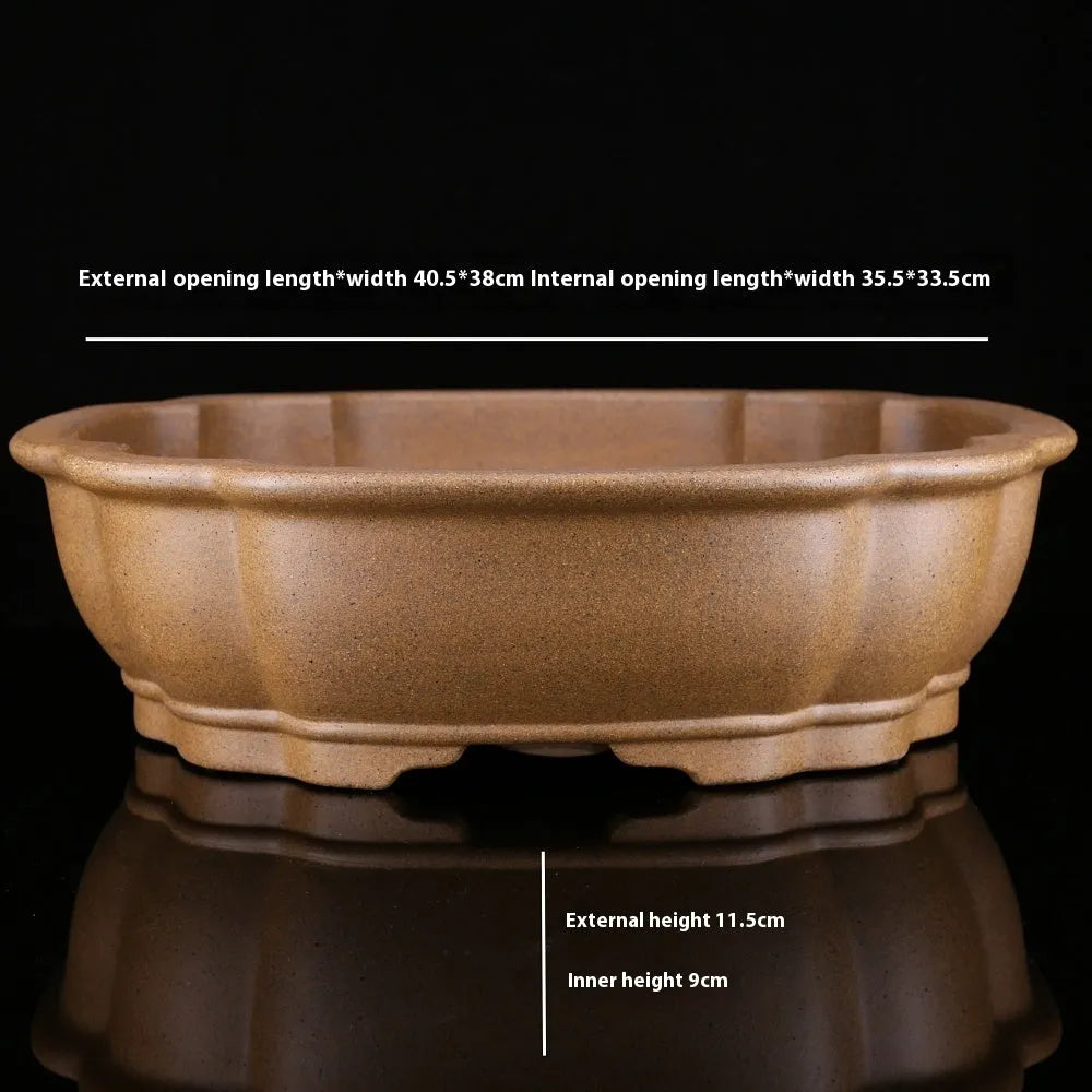 Handmade purple sand plant basin with hexagonal design for bonsai display