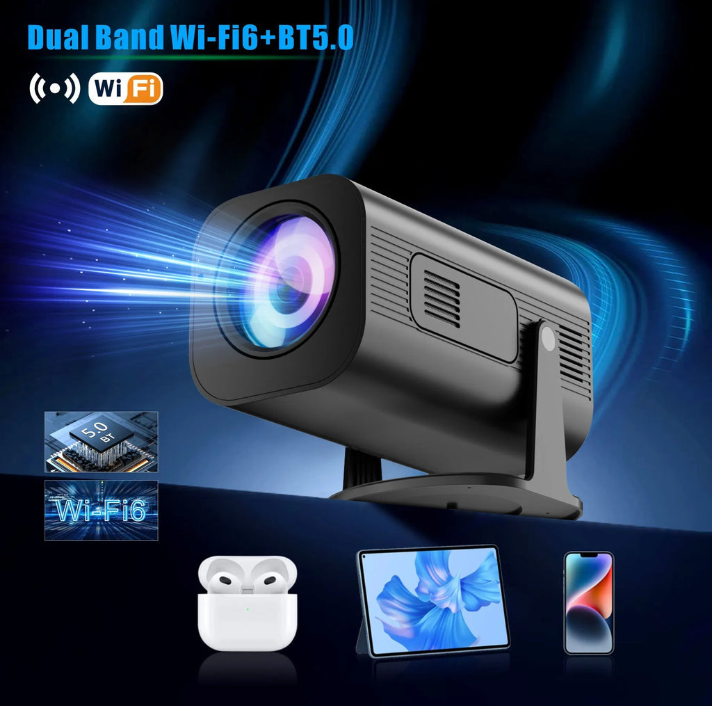 P330 portable mini projector in black or white showing remote control and power cord