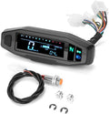 Black motorcycle mini speedometer LCD display with digital readouts for speed, RPM, and fuel level.