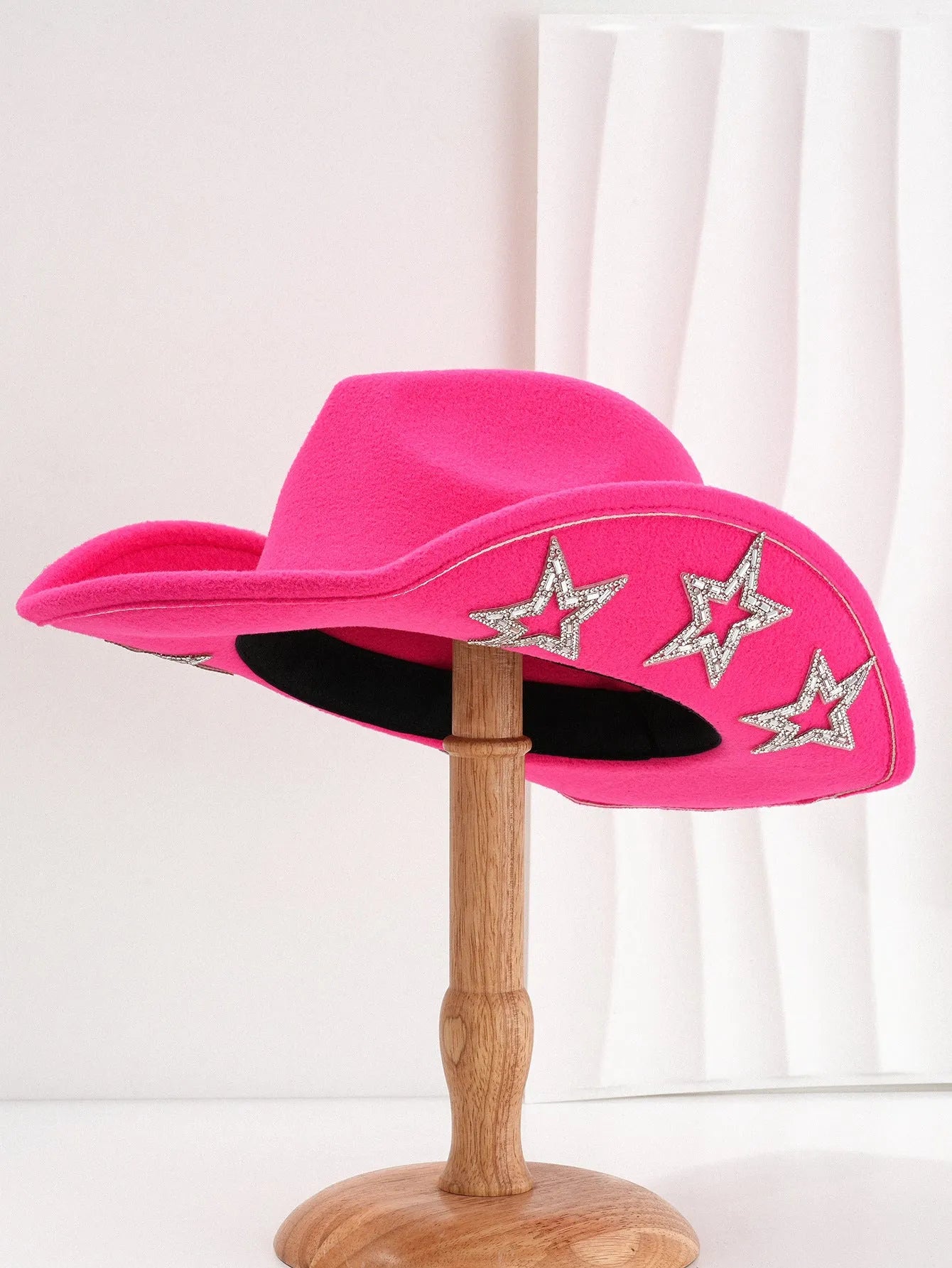 Brown polyester western-style top hat with a conical crown and a silver hexagonal star decoration on the front.