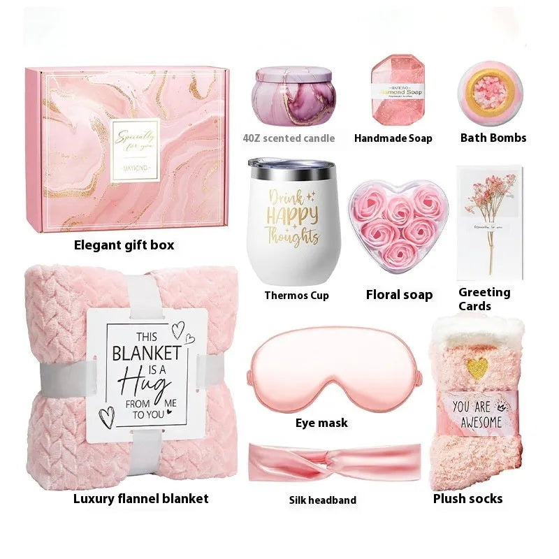 Aromatherapy candle soap bath set in plastic gift packaging with modern simple styling