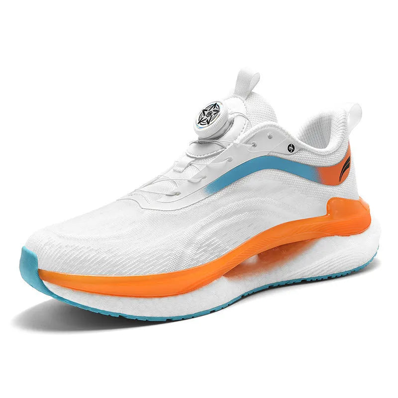 Men's high-top mesh running shoes in cotton candy colour with composite sole and lace-up closure