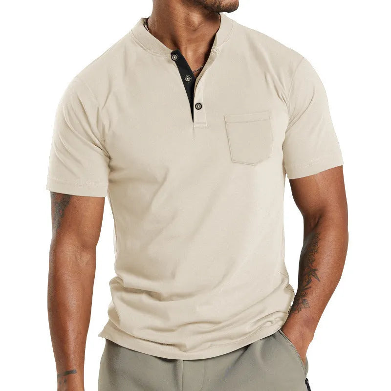 Plus size men's short sleeve button shirt with chest pocket in solid colour polyester fabric