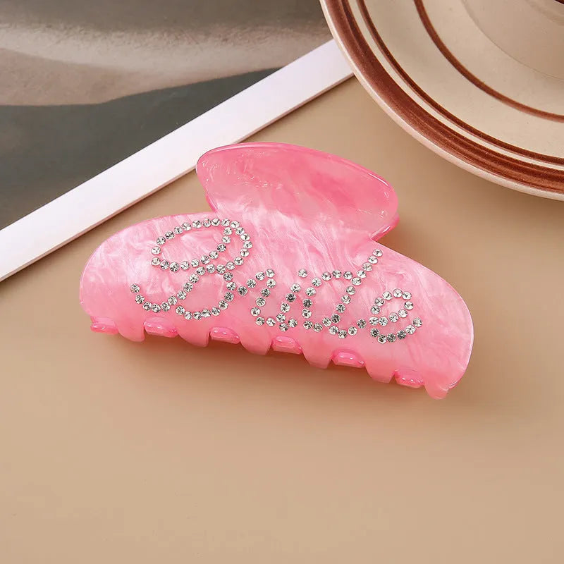 10cm acrylic diamond shower shark clip hair barrette with spot drill finish in pink or white