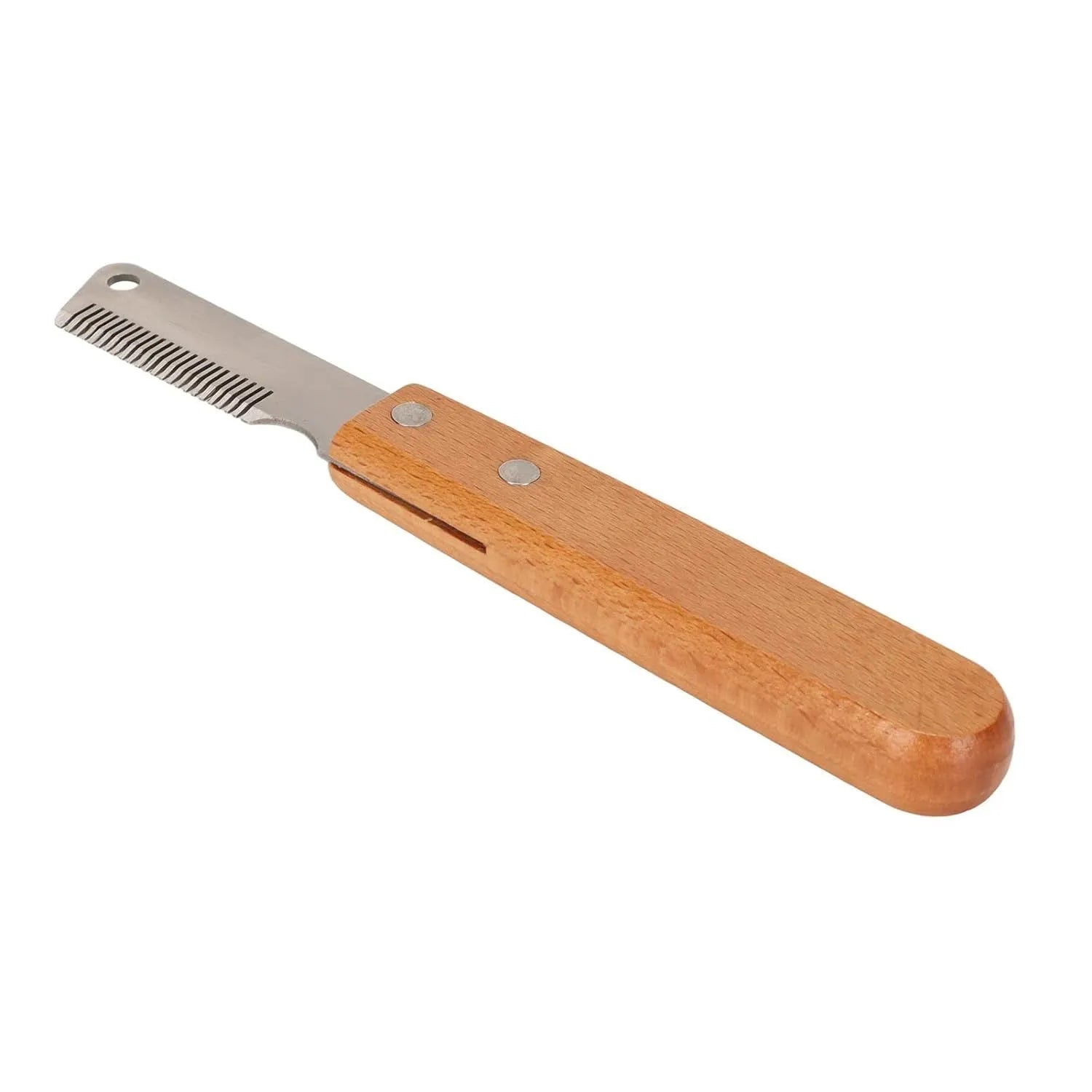 Pet stripping comb grooming tool with wood handle and metal teeth for dogs and cats