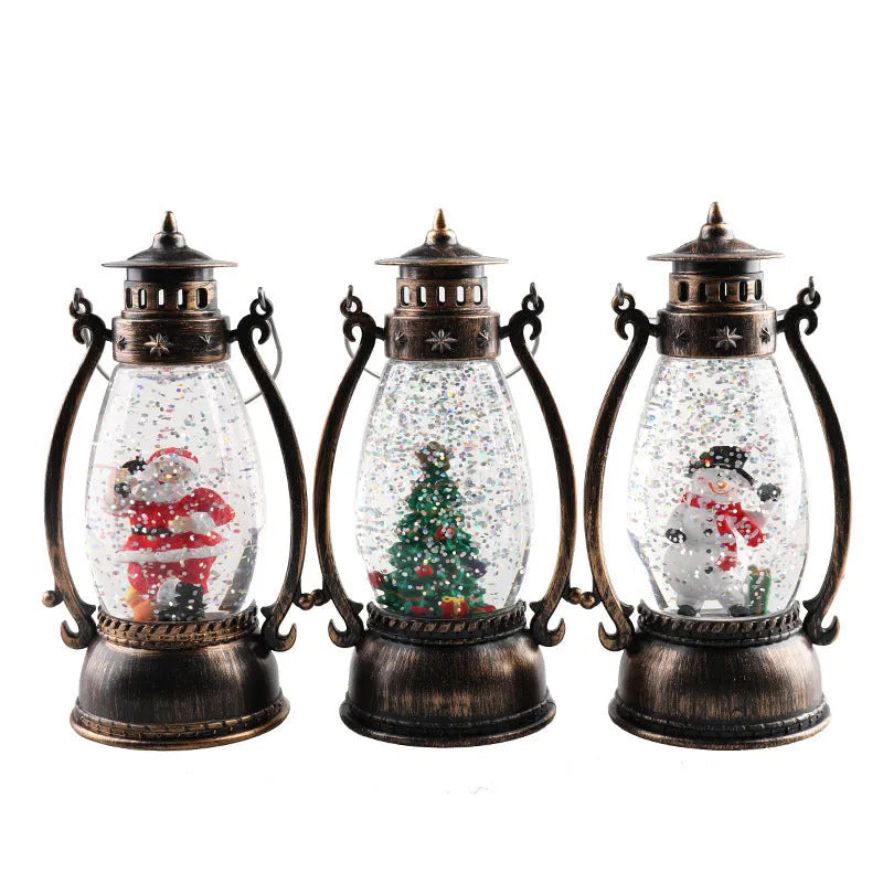 Crystal ball portable oil lamp Christmas decoration with light-emitting feature and snowman design